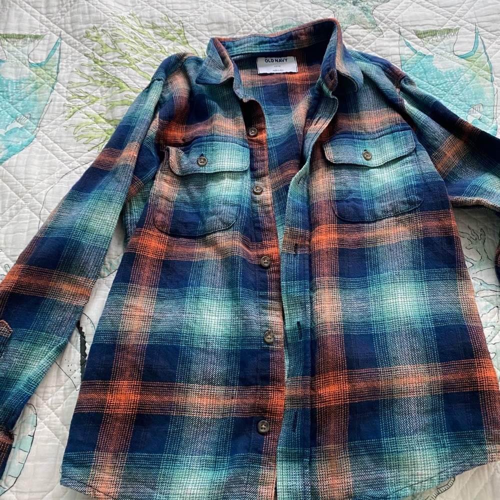 Boys size L 10-12 Lands End Pull On Jean & Old Navy Flannel Shirt Lot - Picture 2 of 6